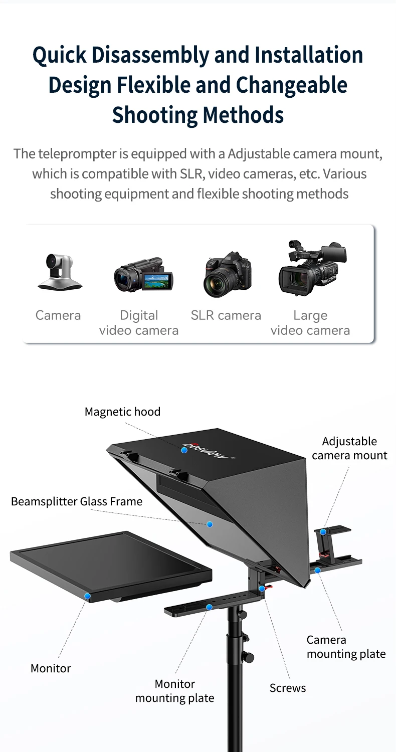 Desview T20 20-inch Professional Broadcast Teleprompter Applicable to Multiple S