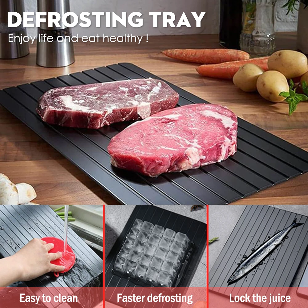 Defrosting Tray Dishwasher Safe Large Thawing Plate with Drip Tray Set Non-Stick Coated Thawing Board For Frozen Meat and Food, defrosting tray