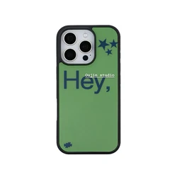 Korean Ins Green Hey Shockproof Silicone Phone Case - iPhone 15 Plus (1)