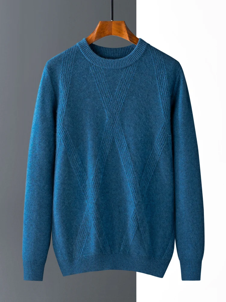 High Quality Pure Cashmere Men Sweater Autumn/Winter New O-Neck Jumper Youth Jacquard Base Shirt Loose Knit Tops Warm Pullovers