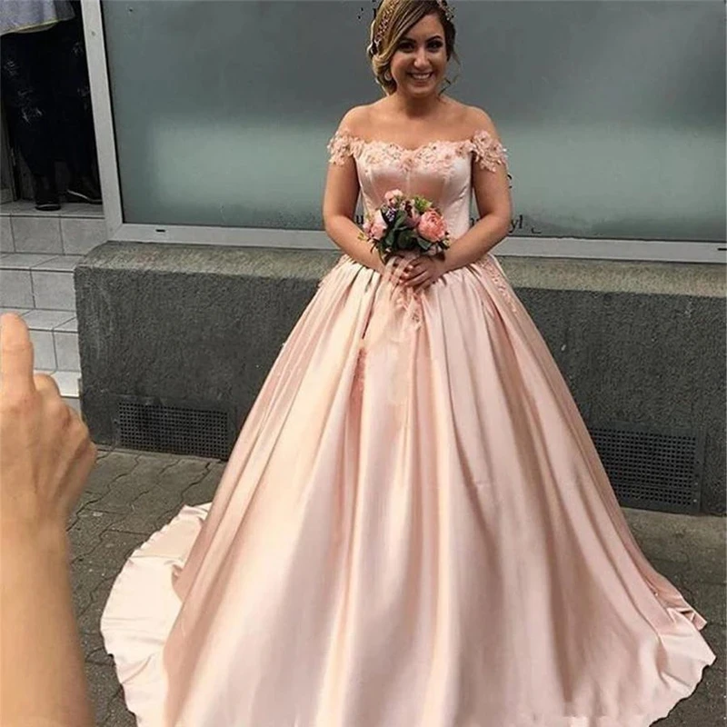 

Angelsbridep Атласное Бальное Платье с открытыми плечами для 15-летних девушек платья для Quinceanera розовые платья с аппликацией для дня рождения Robe De Bal
