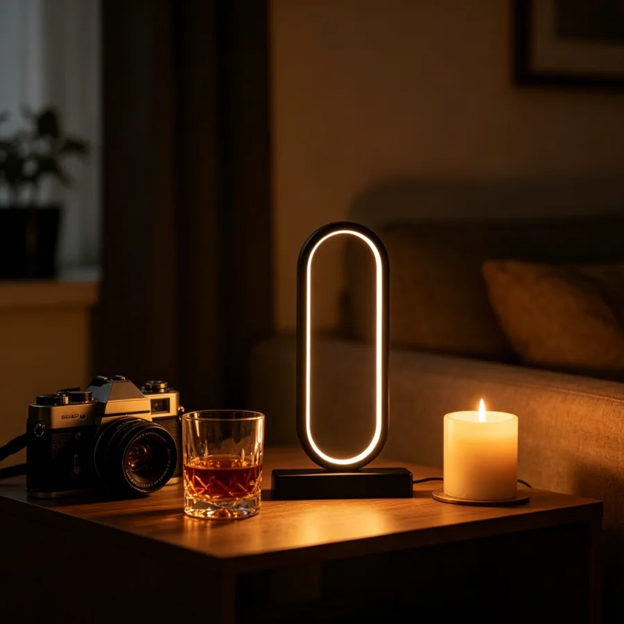 1PC 현대식 타원형 LED 테이블 램프, 따뜻한 백색 주변 조명, 발코니, 침실, 파티오, 거실용 USB 전원 장식 램프