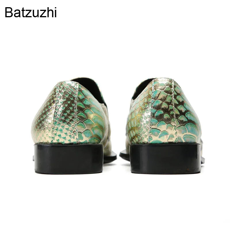 Batzuzhi Italian Type Men's Shoes Slip on Formal Business Leather Dress Shoes Men Golden Metal Toe Fashion Party, Wedding Shoes!