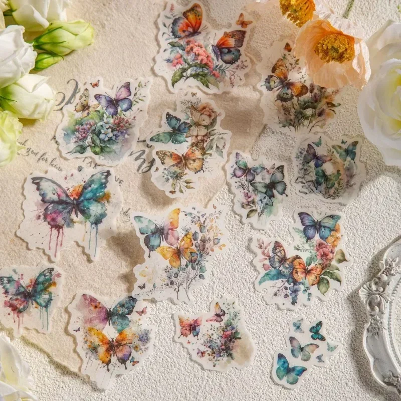 20Pcs Butterfly and Flower Collage Stickers - Handmade Material Supplies for Scrapbooking and Journals
