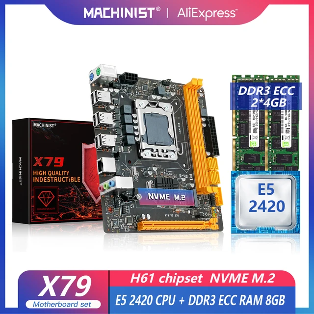 Kit scheda madre X79 macchinista con Xeon E5 2420 CPU Set DDR3 ECC RAM 8GB(2*4G) LGA 1356 M.2 NVME Mini DTX Dual Channel X79-3.3B 1