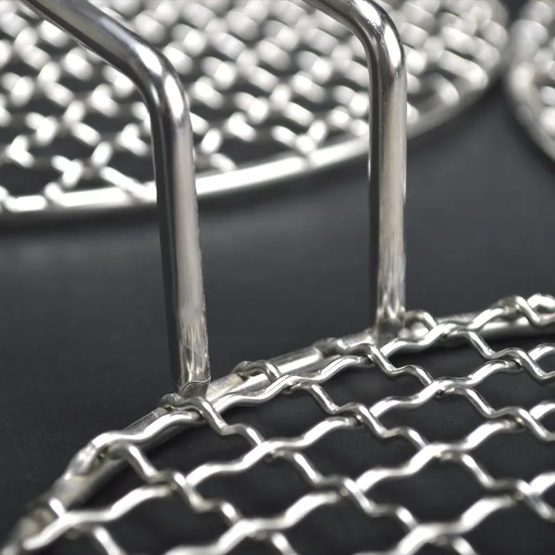 Stainless Steel 304 Food Grade 16-48CM Round BBQ Barbecue Grill Wire Grid Mesh Net with 10CM Handle