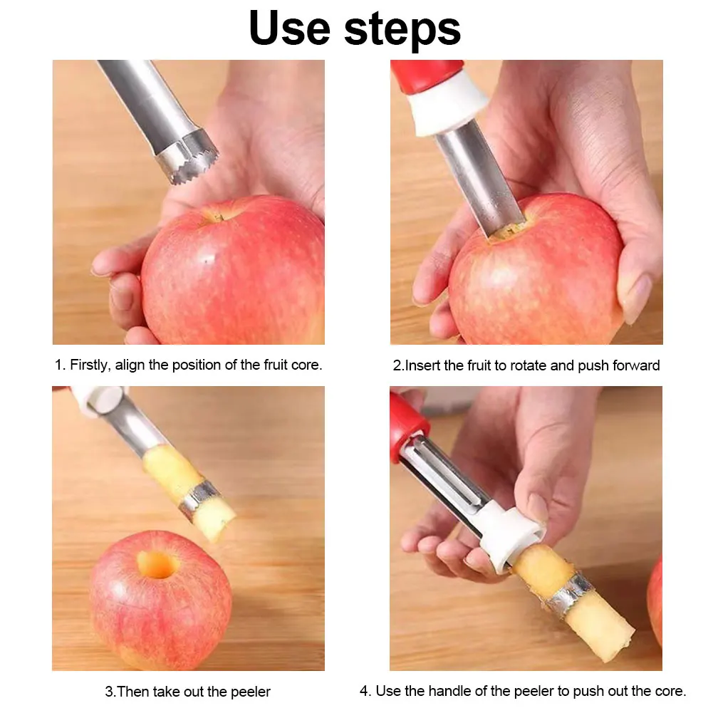 2 in 1 Apple Peeler Telescopic Stainless Steel Apple Core Remover Core Removal Tool Apple Seed Remover for Home Kitchen