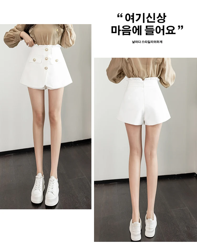 plus size clothing 2022 New Korean Style Ruffles Shorts High Waist Single Breasted Pearl Buttons Shorts Skirts Irregular Fashion Wide Leg Short gym shorts