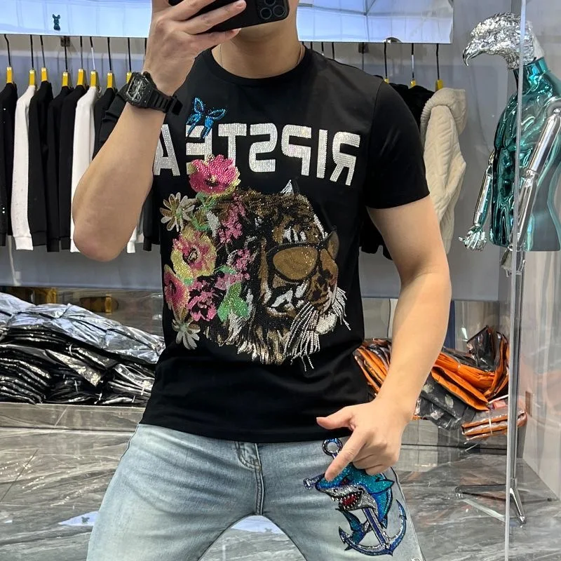 

Летний стиль 2023, Мужской Хлопковый топ с круглым вырезом, Молодежная жизненная Красивая многоцветная мужская одежда 5X