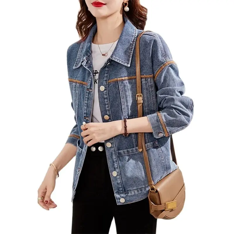 

Женская джинсовая куртка, Свободное пальто, верхняя одежда из джинсовой ткани, верхняя одежда большого размера, Женская ветровка, весна-осень 2024