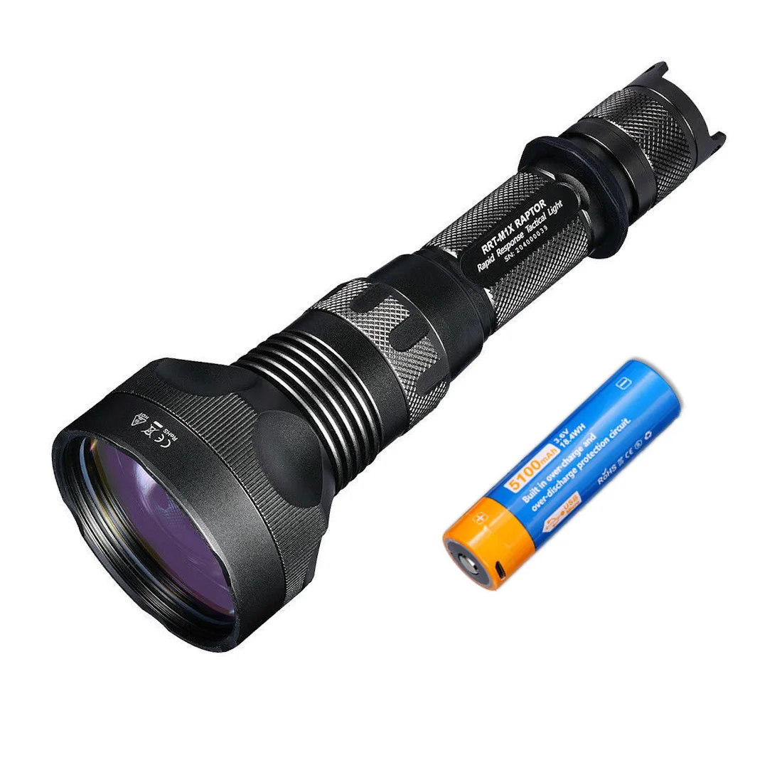 

JETBeam RRT-M1X 480LM 2.3KM Rotary Switch LEP Spotlight IPX8 Waterproof Tactical Search Flashlight with USB Charge 21700 Battery