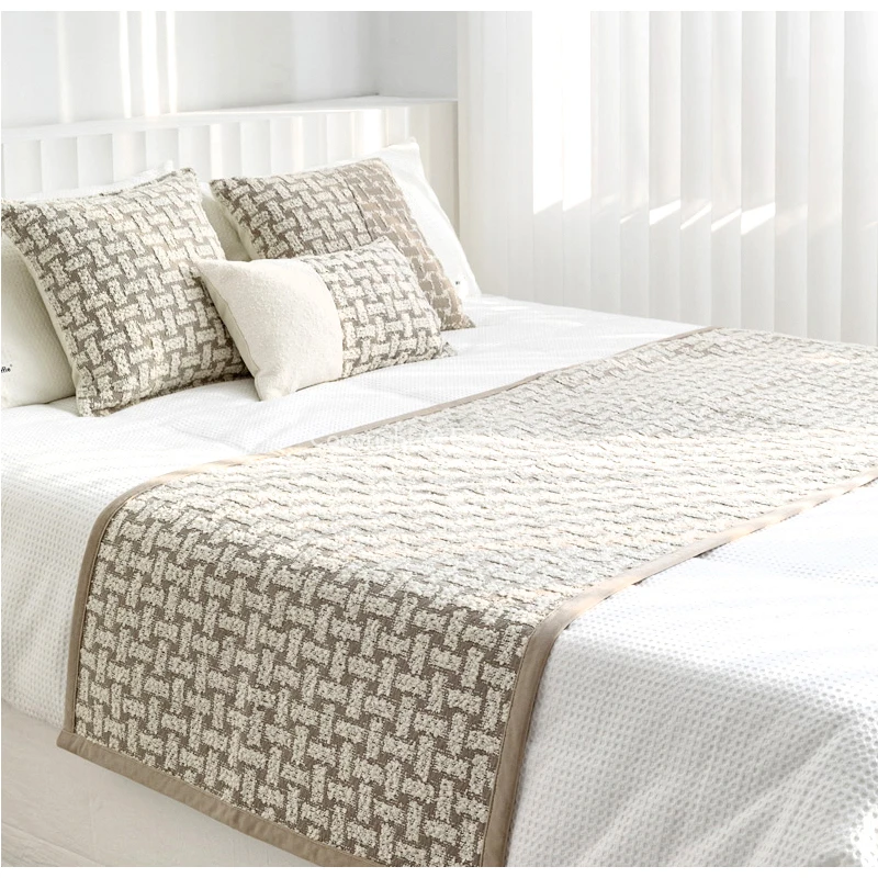 Diphylleia H Style Tiles Luxury Bed Runner Size 70x210cm Modern Art 3D Jacquard Geometric Bedding Scarf For Bedroom Wedding Room