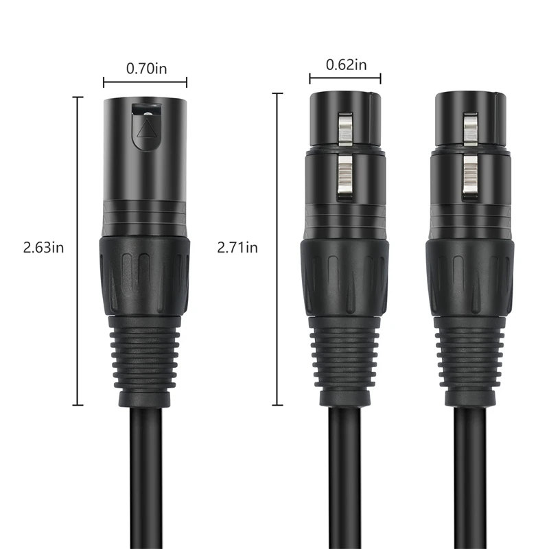 Balanced Audio Extension Cord - XLR Male to Dual Female Y-Splitter 3-Pin Cable for Microphones and Amplifiers