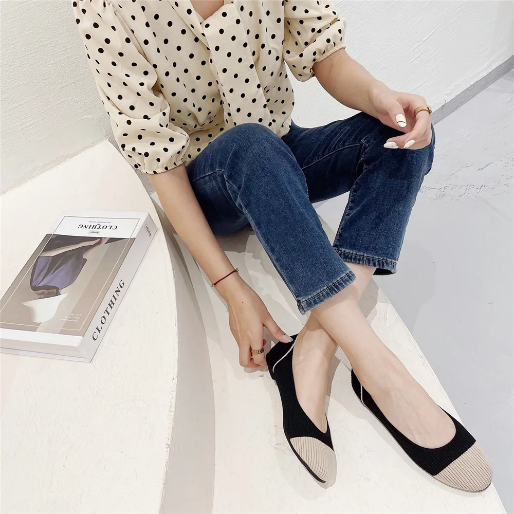 Cute flexible ladies ballet flats folding shoes large size casual shoes women's fly woven wedge mesh shoes