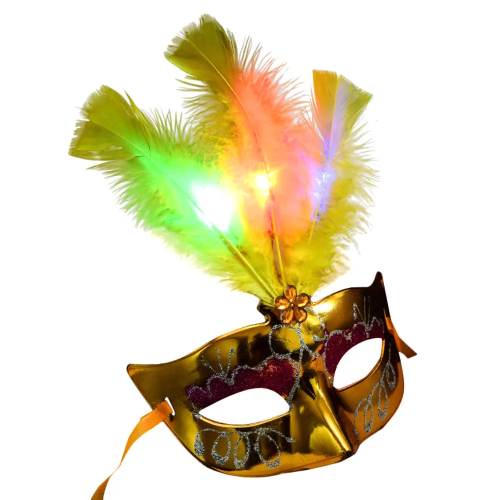 Women Venetian LED Mask Masquerade Fancy Dress Party Princess Feather Masks party masks masquerade mask lace masquerade mask