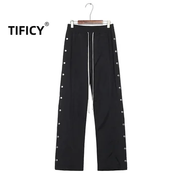 High Street Elastic Waist Ro Black Pant Men's Dark Breasted Straight Leg Casual Wide Leg Loose RO Pants Men Clothing 1