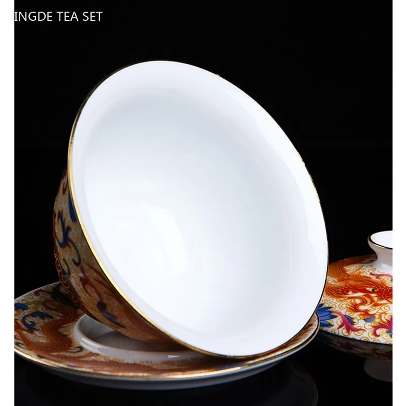 160ml Ceramic Enamel Gaiwan Exquisite Hand-made with Cover Teacup Custom Portable Tea Bowl Chinese Tea Set Beauty Tea Infuser