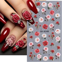 5D Embossed Nail Stickers Valentine‘s Day Red Rose Flower Self-Adhesive Sliders Decals Simple Ladies Manicure Decoration Foils 1