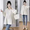 Korean Style Maternity Formal Shirts Long Sleeve Loose Turn-down Collar Button Fly Pregnant Woman Ball Gown Blouse Pregnancy Top 3