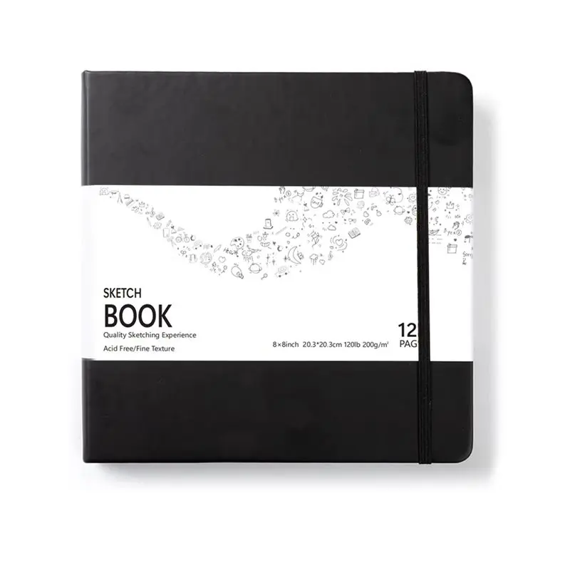 L93A-화이트 페이퍼 가로형 하드커버 스케치북(블랙), 8X8인치 사이즈, 120..