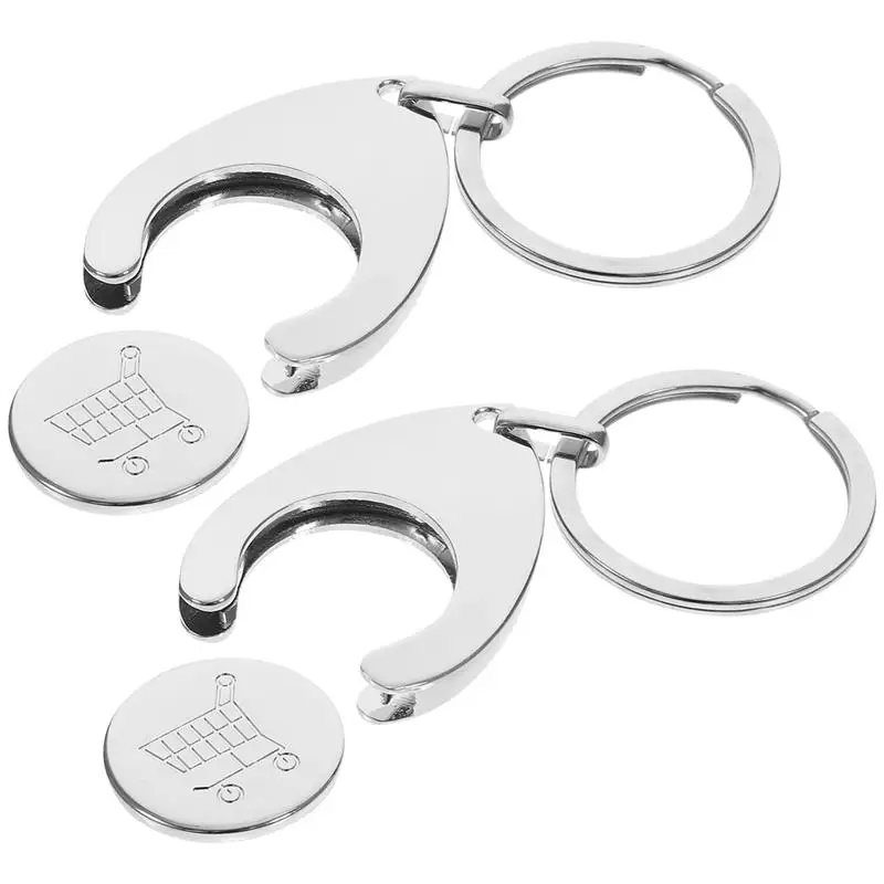 

2pcs Trolley Coin Holder Keychains Ornament Metal Keyring Coin Holder Supermarket Shopping Cart Chip Key Chain Pendant Solver