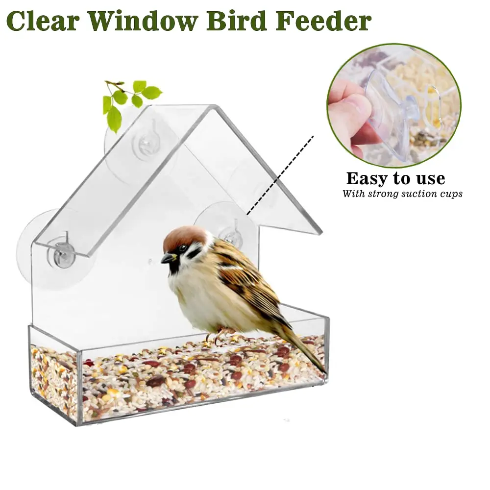 Bird Feeder Window Wild Transparent Table Removable Suction Cups Sliding Feed Tray For Garden Patio Yard