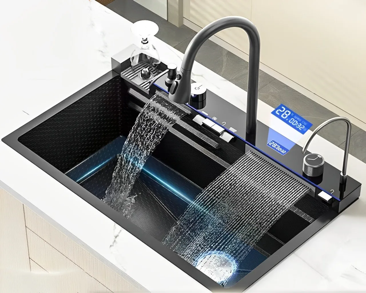 Kitchen Sink Dual Waterfall Faucet 5-button Control kitchen sink kitchen sink faucet set