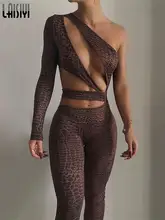 

Serpentine Print Jumpsuit Women Sheath Irregular Cut Out Hollow Out Club Style One Piece Hipster One Shoulder Slim Wear Outfits