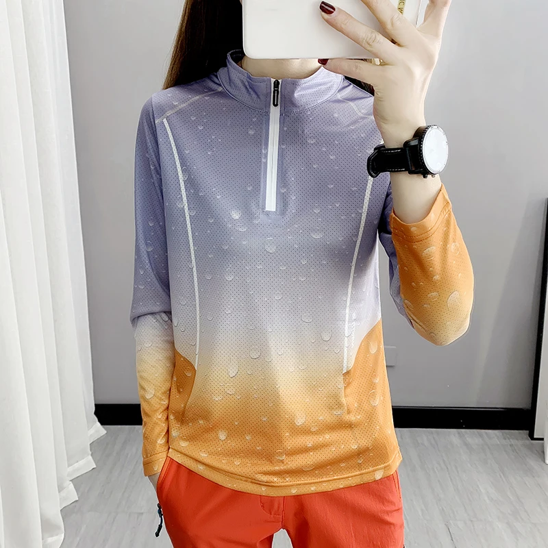 Outdoor Quick-drying Clothes Women's Long-sleeved Stand-up Collar Loose Ice Silk T-shirt Sports Leisure Hiking Sunscreen Camping