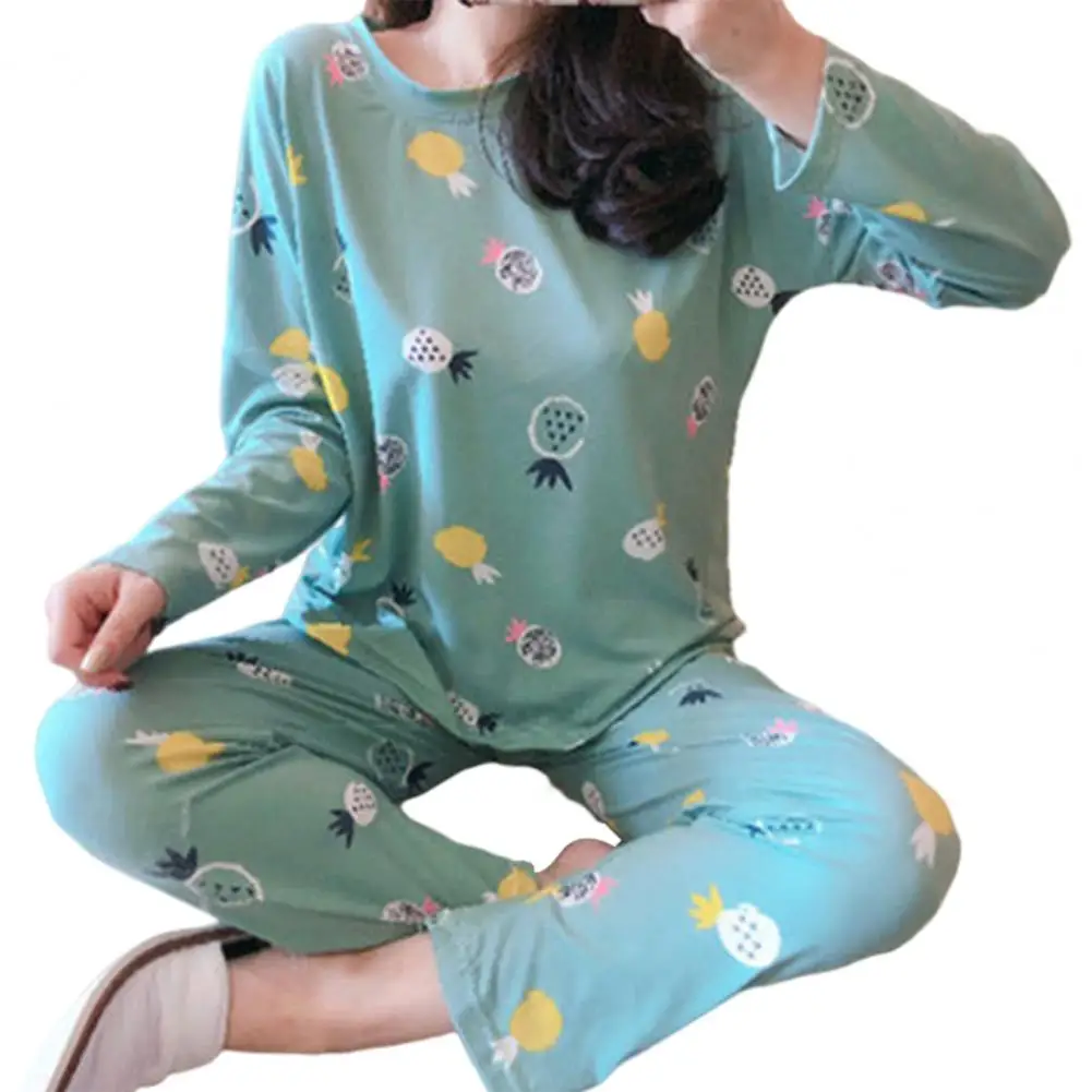 

Women Pajamas Printing Breathable Female Top with Long Pants 2Pcs/Set Female Intimates