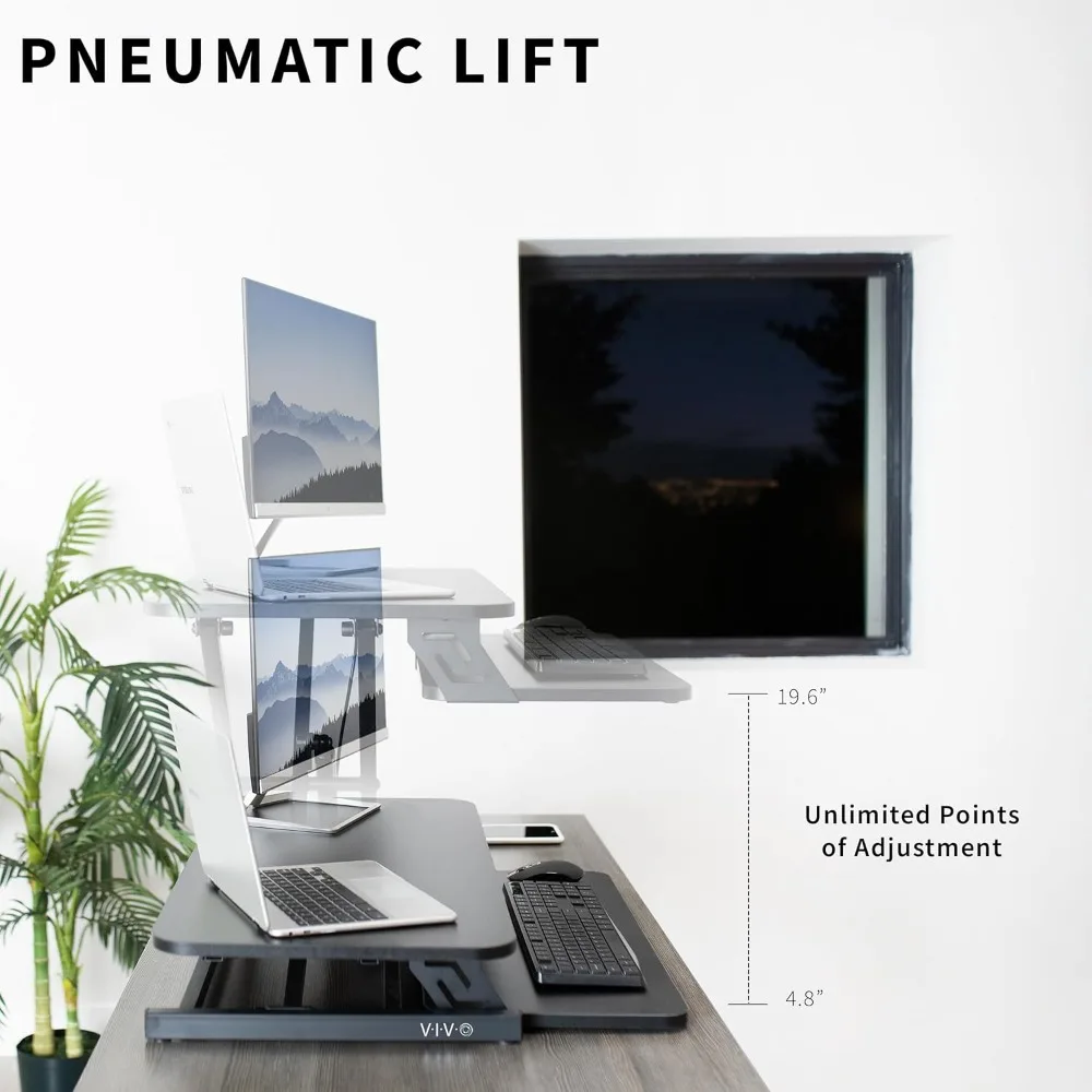Height Adjustable 32 inch Stand Up Desk Converter, Quick Sit to Stand Tabletop Dual Monitor Riser Workstation 4