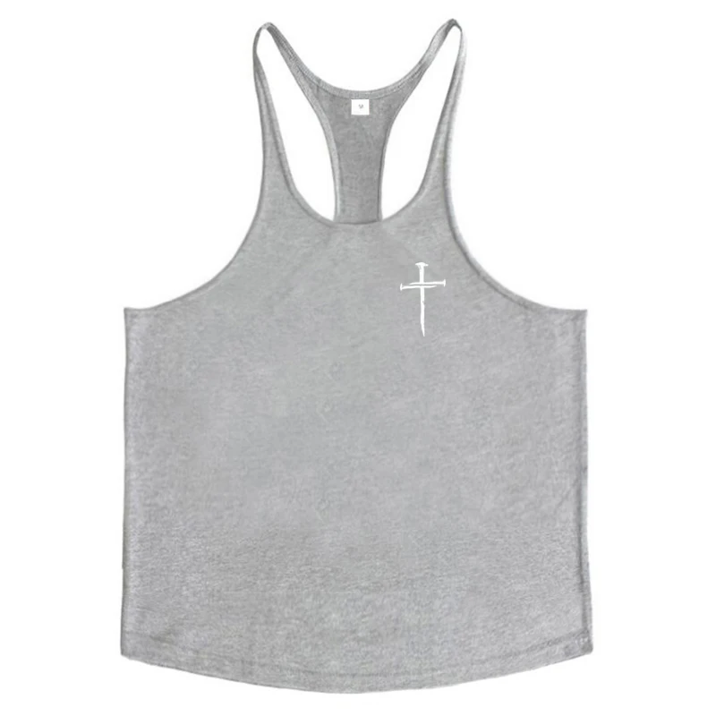 Personalized Cross Print Gym Bodybuilding Sport Vests Men's Running Fitness Sleeveless Shirt Cotton Breathable Y-back Tank Tops