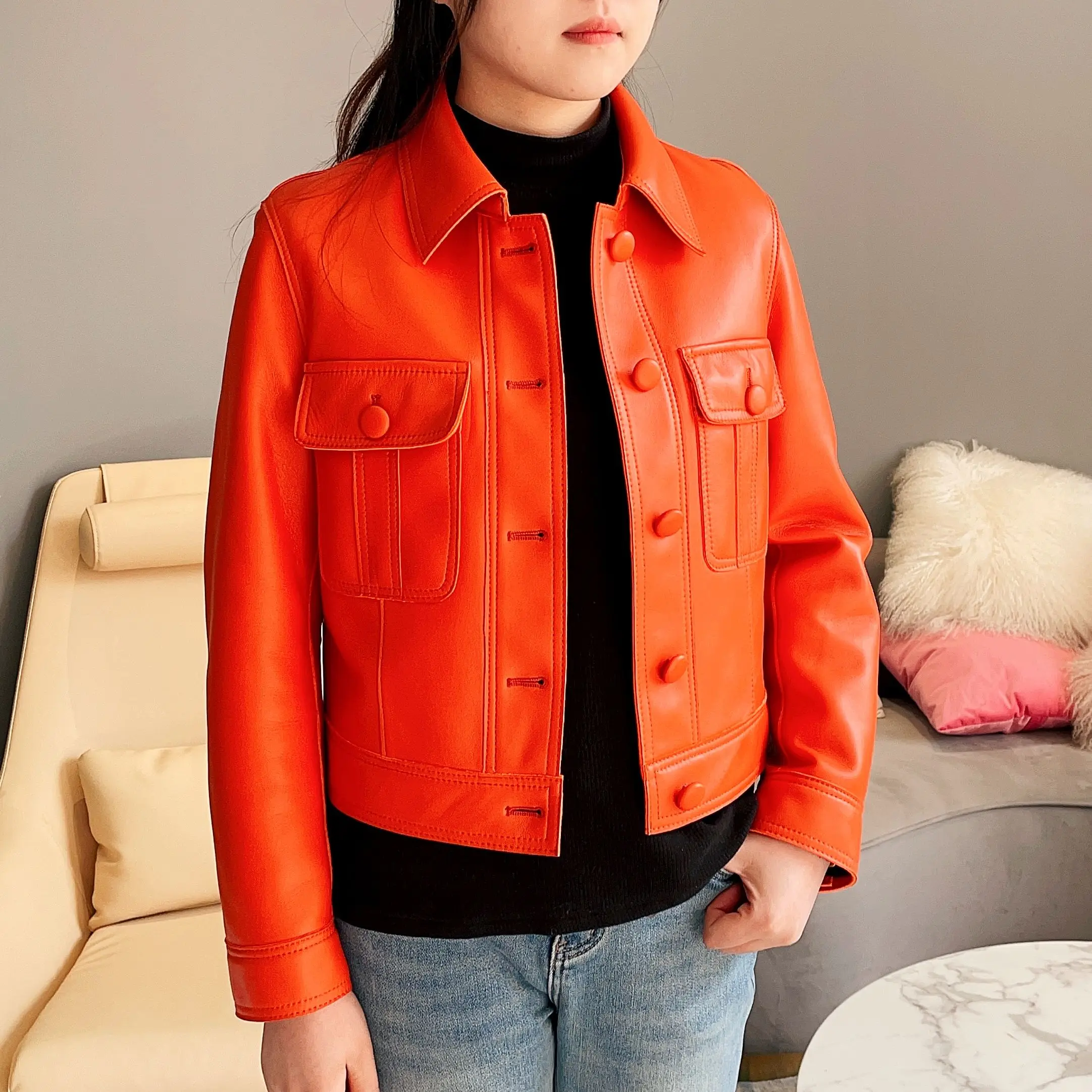 

JANEFUR Genuine Leather Jackets Women 2023 Slim Short Fashion Real Sheepskin Coat Wholesale Spring Autumn Ladies Outerwears