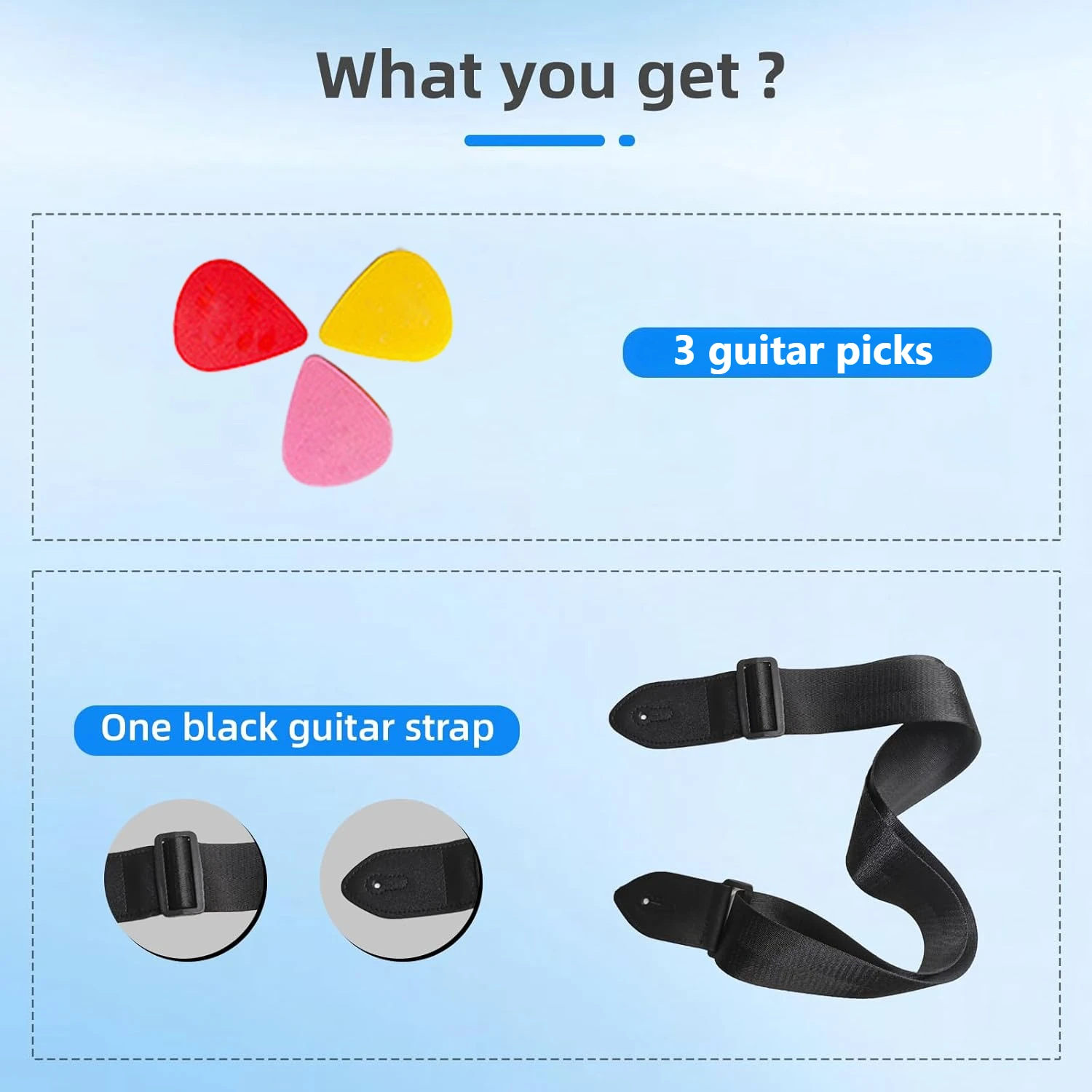 Adjustable Black Leather Guitar Strap