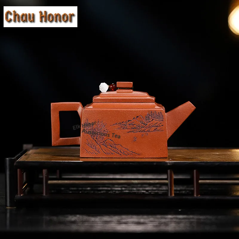 330ml Traditional Yixing Purple Clay Teapots Handmade Square Pot Raw Ore Downhill Mud Kettle Zisha Tea Set Tea Services Gift