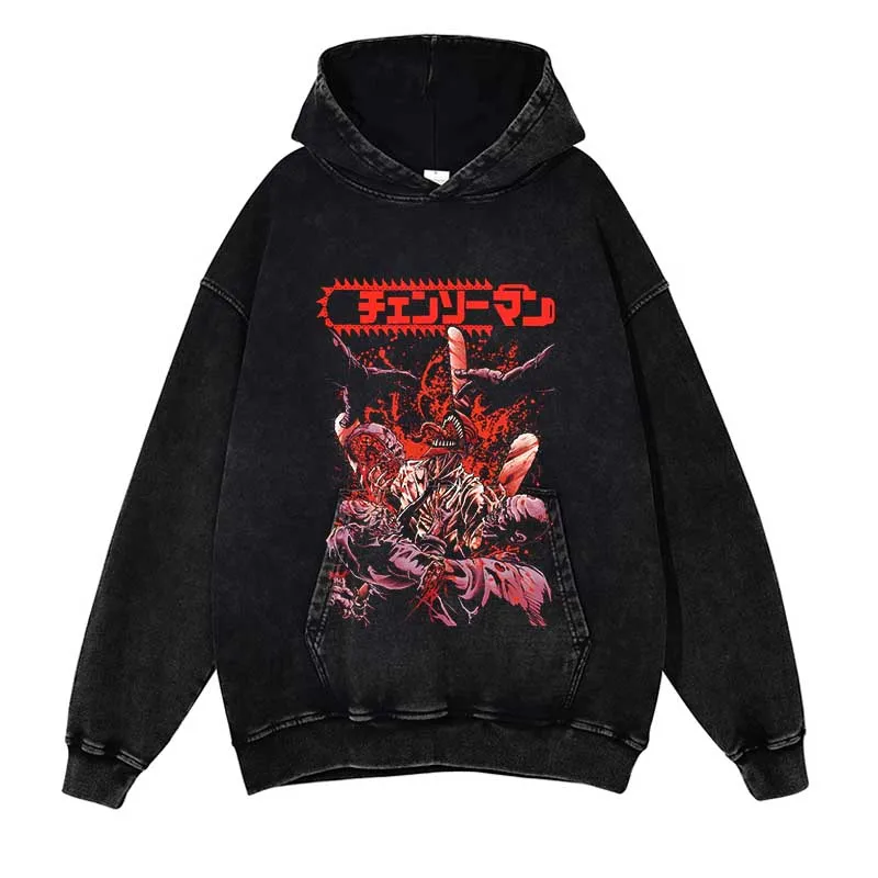 

Harajuku Cotton Winter Vintage Mens Hoodie Chainsaw Man Hip Hop Washed Sweatshirt Streetwear Japan Anime Graphic Printed Hoodies
