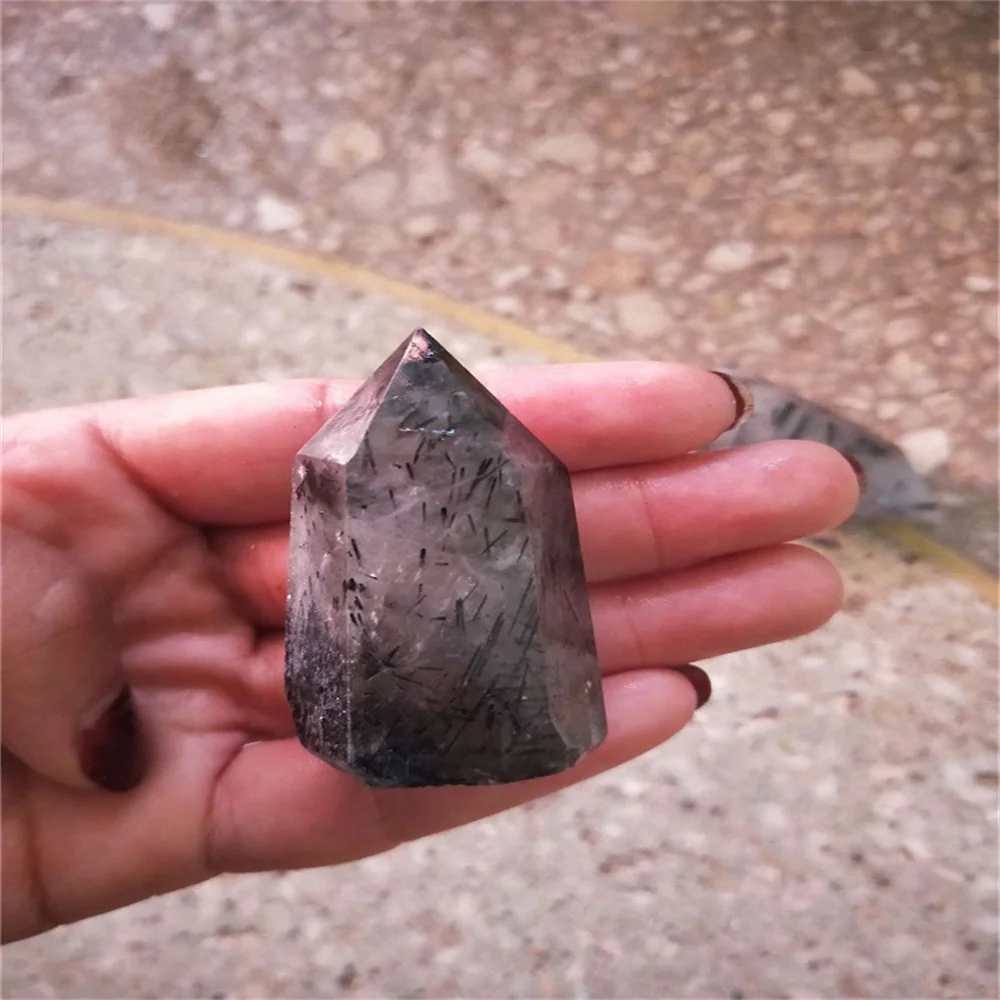 

Natural Black Tourmaline Black Hair Crystal Hexagonal Prism Crystal Column