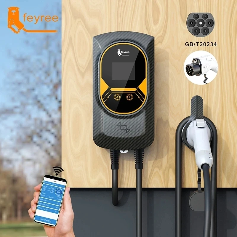 Fey123-Chargeur EV pour Véhicule Électrique, Prise GB/T, EVSE, Wallbox, 32A, 22KW, 3 Phases, 16A, 11KW, Télécommande, Station de Recharge, 7,6 KW, Câble de 5m