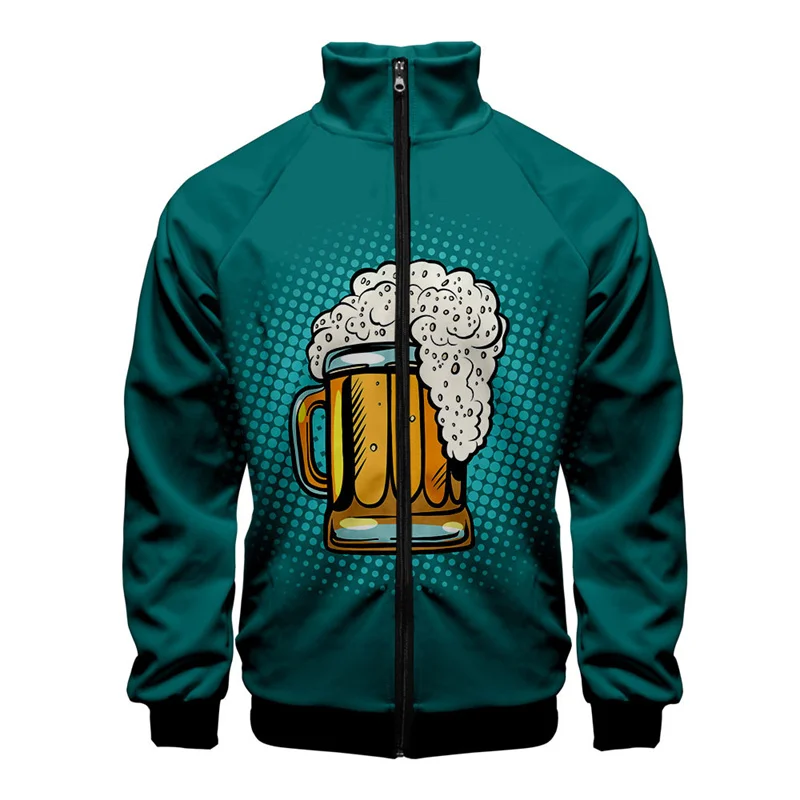 Chaqueta con estampado 3D de cerveza para hombre, ropa de calle moderna, abrigo de manga larga de gran tamaño, chaquetas con cremallera para exteriores, ropa Harajuku para niños