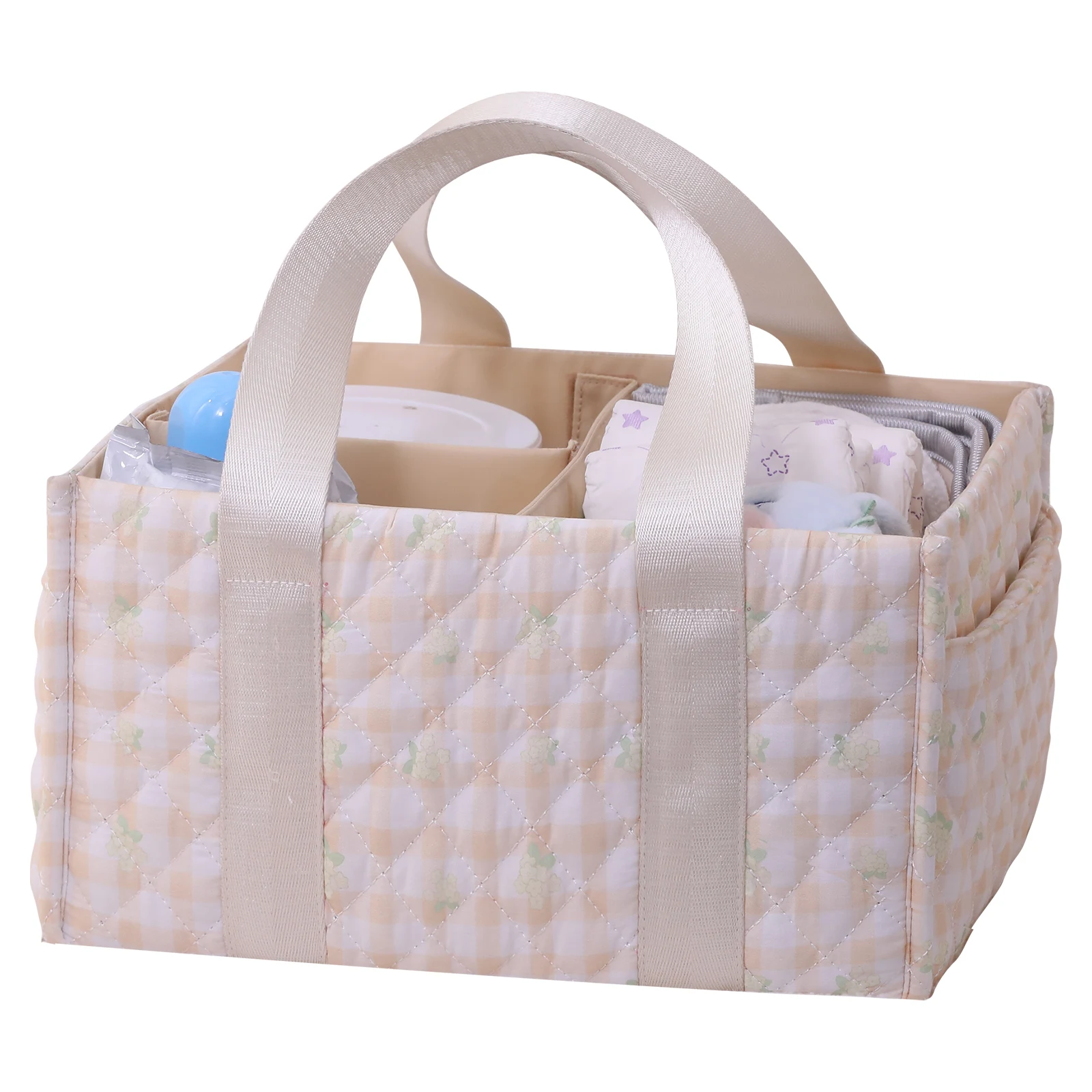 손잡이가 있는  필수품 정리함, 대형 누빔 보육용품 수납 바구니(분리형 칸막이 포함), 베이비샤워 선물