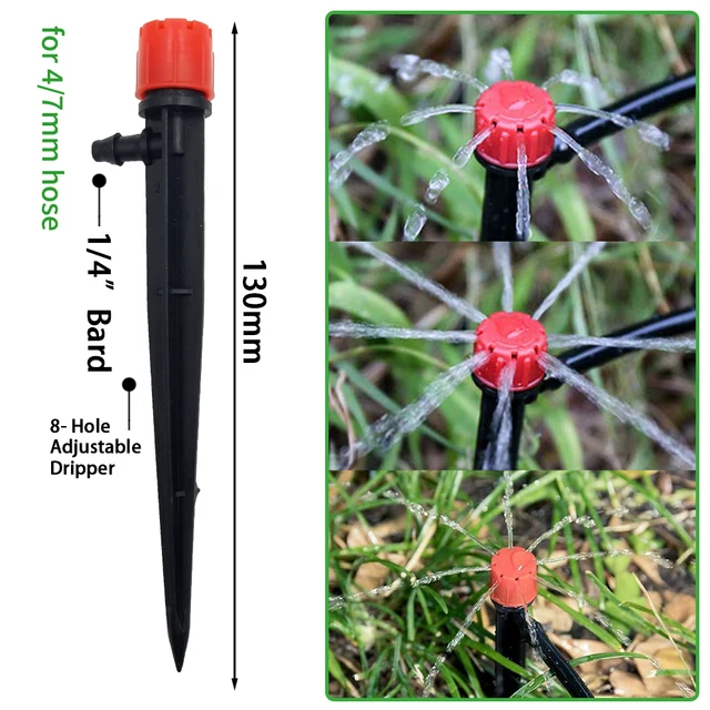 Garden Drip Irrigation Automatic Watering System Kit 1/4'' 13CM Sprinkler for Bonsai Pot Plant Flower Vegetable Greenhouse 2