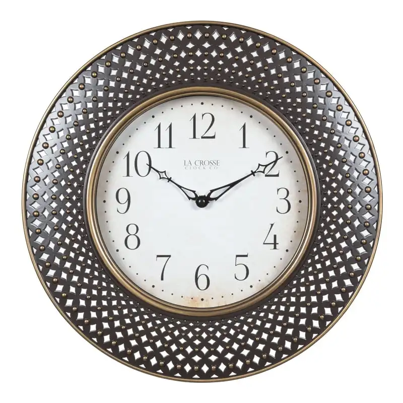 

Crosse Clock 16 Inch Antiqued Brown Lattice Quartz Analog Wall Clock, BBB86507
