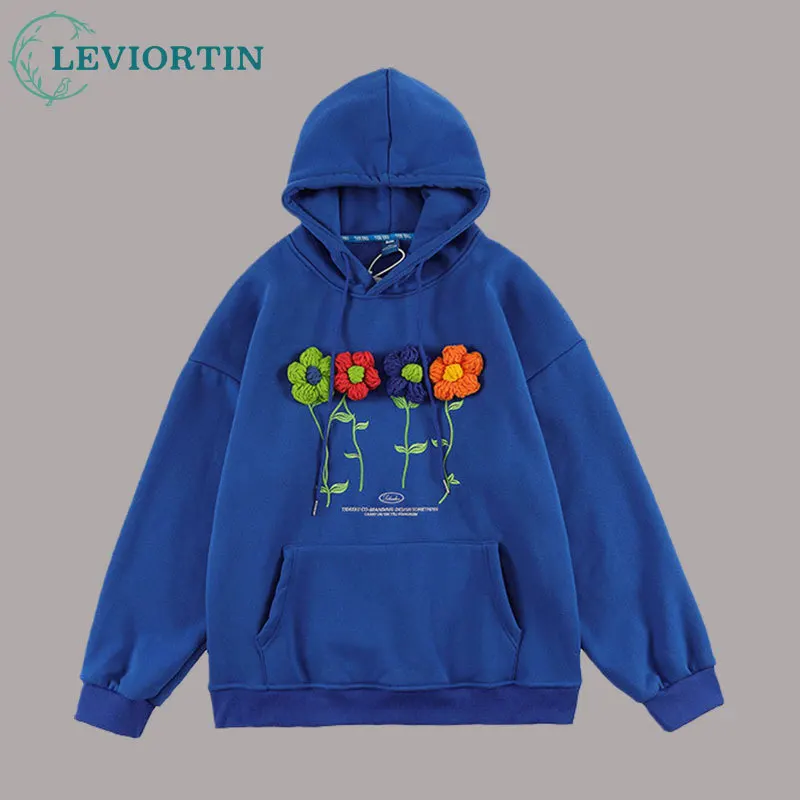 

Spring Hoodie Sweatshirt For Men Women Hip Hop Small Flowers Woolen Embroidery Loose Hooded Sweater Fashion Sweat Shirts Autumn