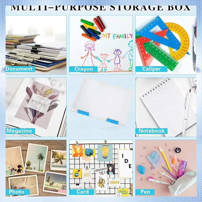 X49A-6 Pcs Clear A4 File Box Document Plastic Storage Box Case Board Containers Magazine Protector File Holder With Buckle Durab