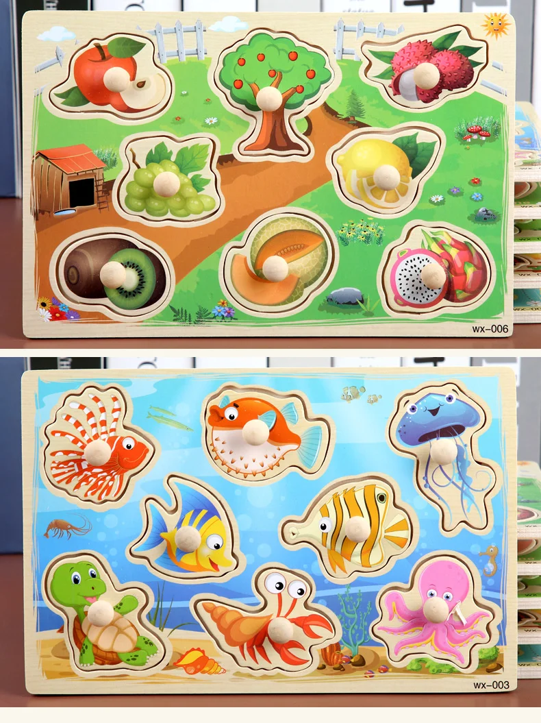 New Montessori Toys Wooden Puzzle Cartoon Vehicle Digital Animal Puzzles Jigsaw Puzzle Board Game Educational Toy for Children