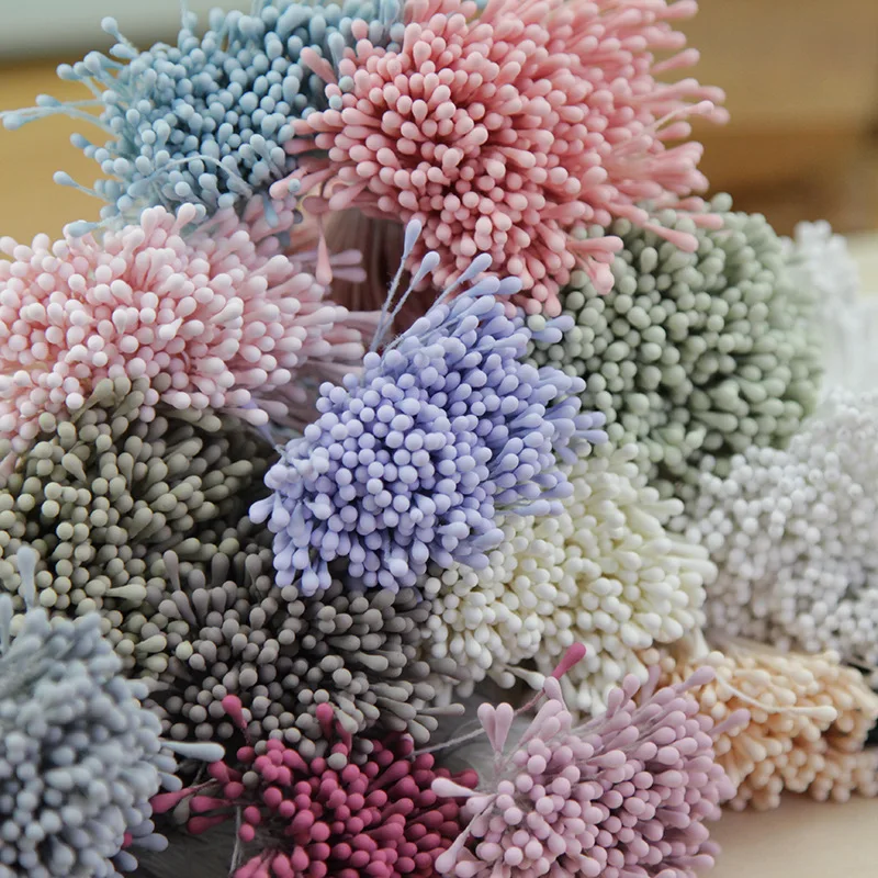 Artificial Flower Stamen 800 Pcs Matte Effect Artificial Flower Stamen Double Round Heads Cotton String for Wedding Millinery Sugarcraft