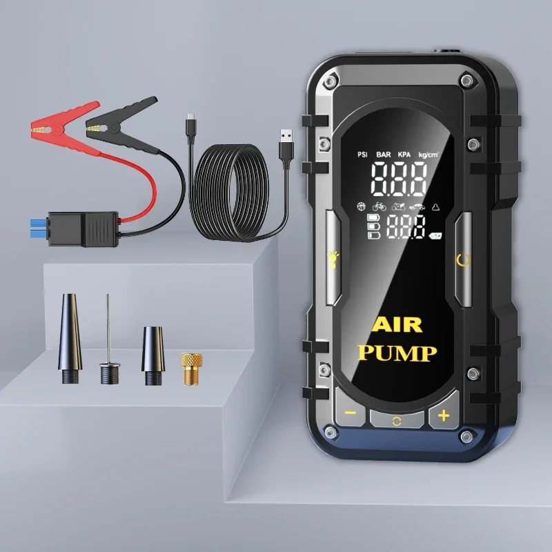 6000A 14.8V מתנע קפיצה נייד ומדחס אוויר קומבו |   מנפח צמיגים אוטומטי בעוצמה של 150PSI |   כבל חכם לרכב, משאית, אופנוע