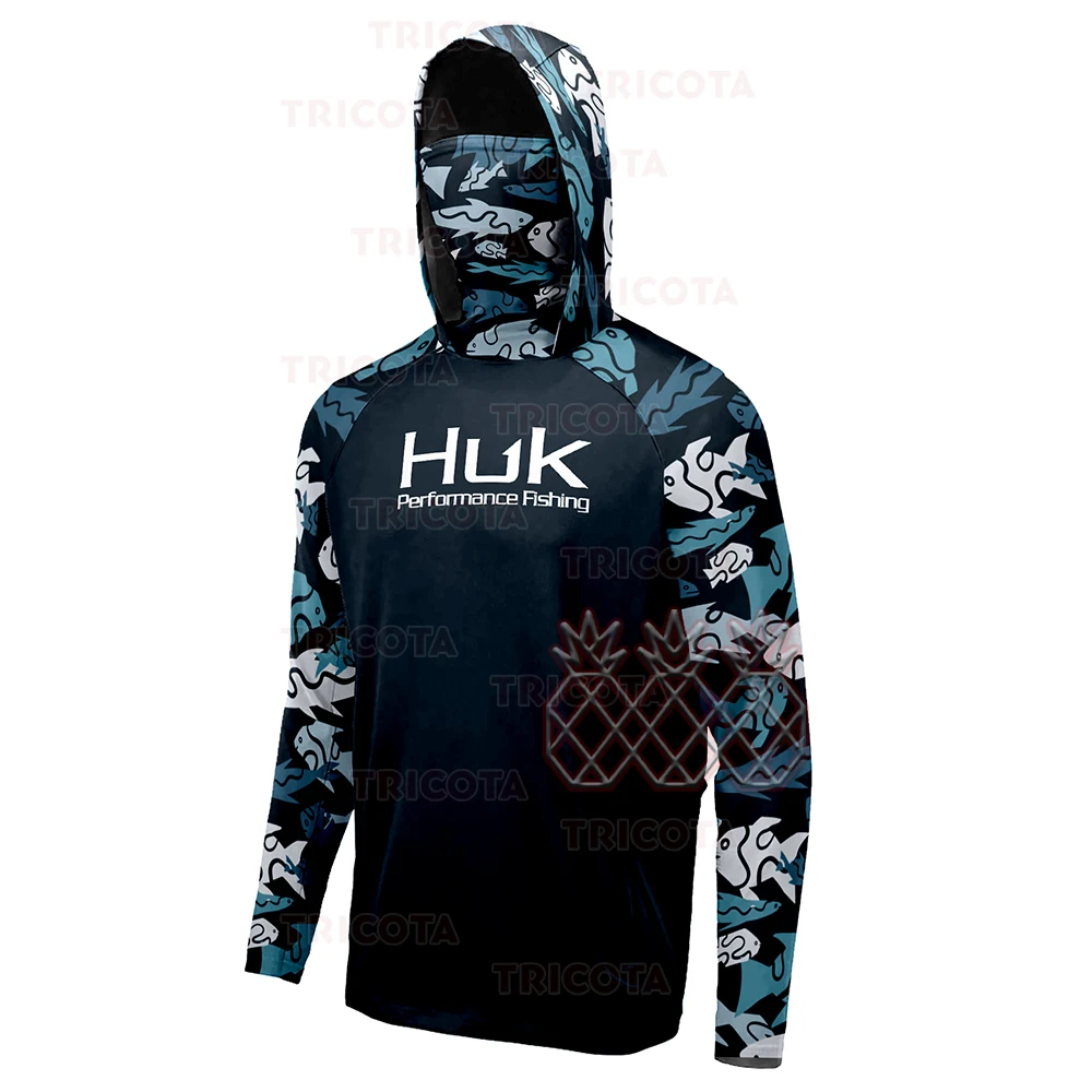 HUK Fishing Shirts Summer Long Sleeve Face Mask Fishing Hooded