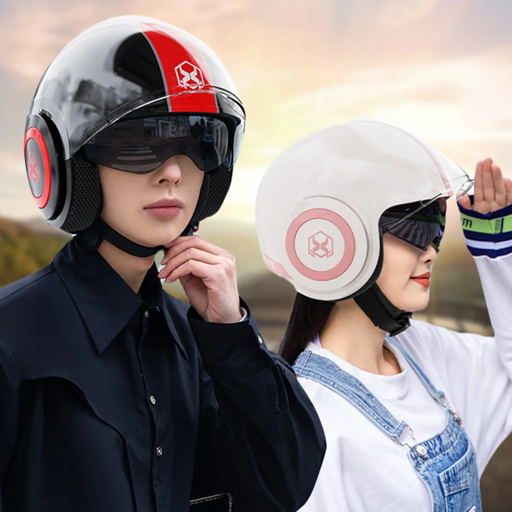 오토바이 헬멧 이중 렌즈 선 바이저, 따뜻한 하프 헬멧, 자외선 차단, 패션 초경량 안전 헬멧, 자전거 스쿠터 ATV용