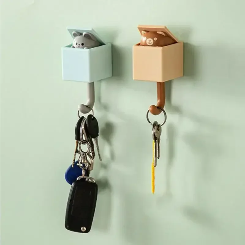 1/6pcs Cute Wall Hooks Key Holder Door Hanging Plastic Self Adhesive Wall Hanger Cartoon Cat Shape Hook For Kids Room Home Decor 3